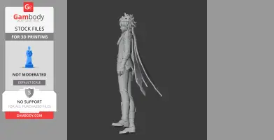 3D model of a character figure with stylized armor and cape, viewed from the side.