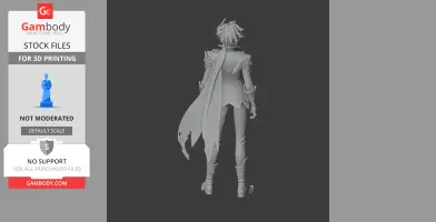 A 3D model of a character with a long coat, viewed from the back, ready for 3D printing.