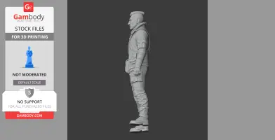 A detailed 3D model of a standing male character in tactical attire, viewed from the side.