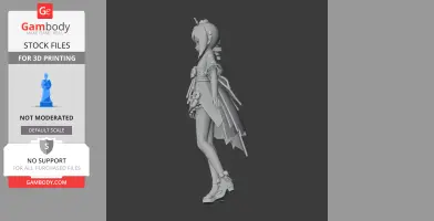A detailed 3D model of a Genshin Impact character in a dynamic pose, ready for 3D printing.