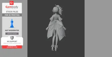 A 3D model of a character from behind, with detailed clothing and hairstyle, suitable for 3D printing.