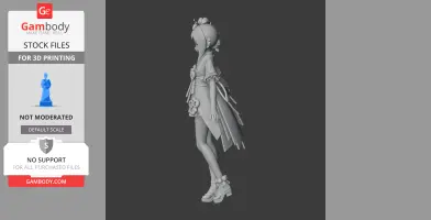 Side view of a detailed Chiori figurine from Genshin Impact, ready for 3D printing.