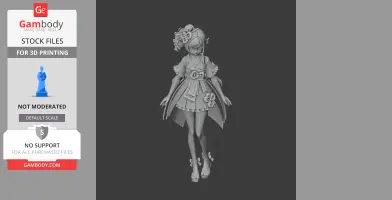 3D model of a detailed female character in a kimono with floral accessories, ready for 3D printing.