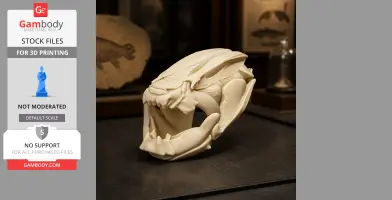 3D-printed replica of an African lungfish skull, displayed in a museum-like setting.