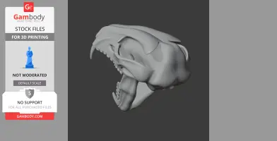 3D model of a lynx skull, showing detailed bone structure, open jaw, and sharp teeth.