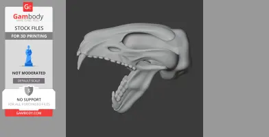 3D model of a lynx skull with open jaw, designed for 3D printing.