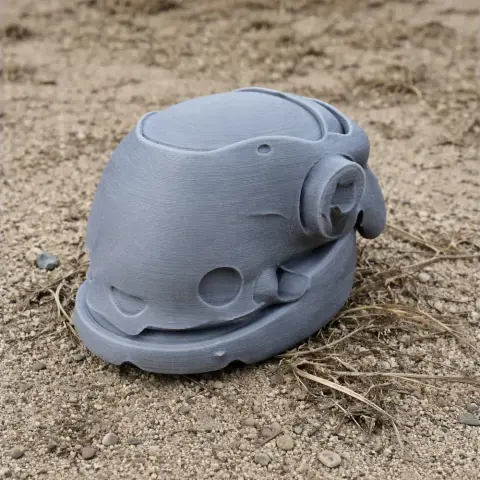 Smooth, stylized 3D model of a Major Mitchell's cockatoo skull on sandy ground.
