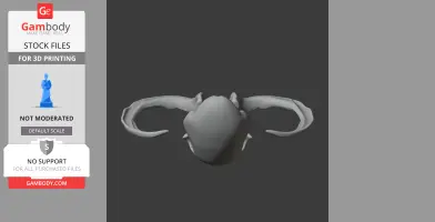 3D model of a mammoth skull with tusks, suitable for 3D printing.