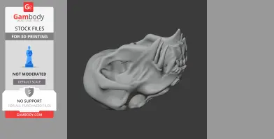3D model of a mandrill skull replica in grayscale, intended for 3D printing.