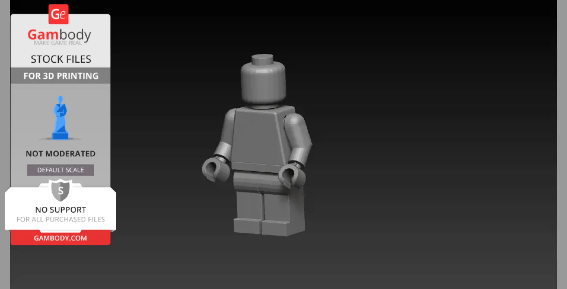 Gray Lego-style figure model, no details, for 3D printing.