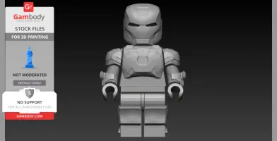 LEGO-style Iron Man figure model for 3D printing, detailed suit design.