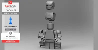 Lego-style 3D model of a futuristic armored figure with detachable parts for 3D printing.