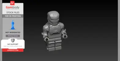 Lego-style 3D model of Iron Man in a neutral pose, ready for 3D printing.