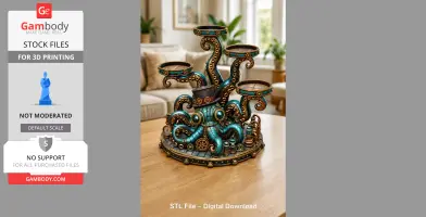 Steampunk octopus tray organizer with gears and tentacles for 3D printing.