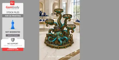 Steampunk octopus-themed tray organizer with tentacles holding trays, embellished gears and clockwork details.