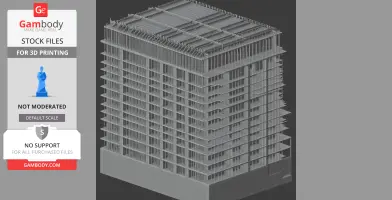 Intricate 3D model of a modern high-rise building with detailed facade and roof designs.