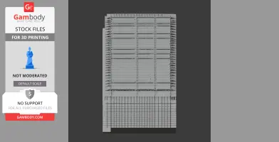 Tall, detailed 3D model of a modern architectural building with grid-like facade features.