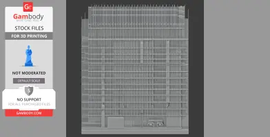 Detailed 3D model of a modern high-rise building facade with grid-like window structure.