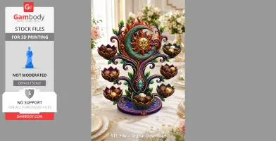 Ornate sun and moon-themed organizer with intricate floral details and bowl compartments for storage.