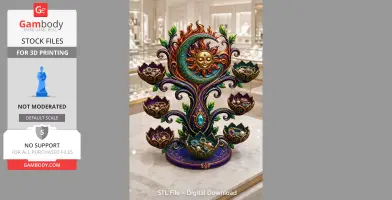 Ornate sun and moon-themed organizer with multiple decorative bowls on a tree-like structure.