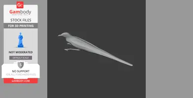 3D model of a slender, long-tailed bird, side view, designed for 3D printing.