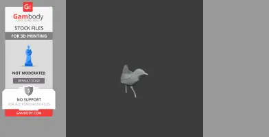 A 3D model of a bird, standing with wings folded, designed for 3D printing.