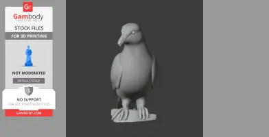 A 3D model of an African green pigeon, designed for 3D printing, displayed in grayscale.