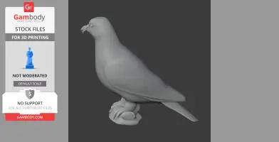 A 3D model of a perched African green pigeon, designed for 3D printing, is shown in gray.