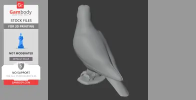 A 3D model of a bird, possibly a pigeon, perched with its back facing the viewer.
