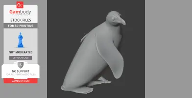 A 3D model of an African penguin in a walking stance, designed for 3D printing.