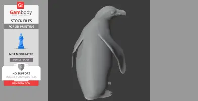 3D model of an African penguin, side view, for 3D printing, with smooth, minimalistic details.