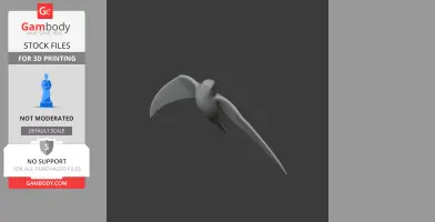 3D model of a prehistoric-looking bird in flight, designed for 3D printing.
