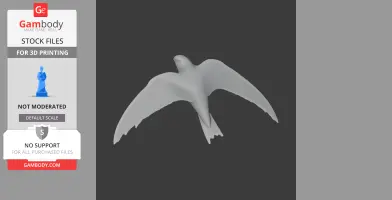 A 3D model of a bird in flight with outstretched wings, viewed from below.