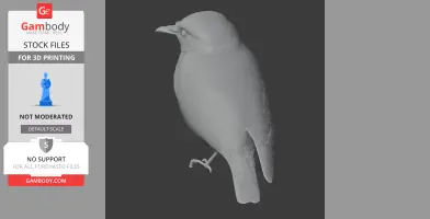 3D model of a perched bird, detailed feathers and closed wings, designed for 3D printing on Gambody.