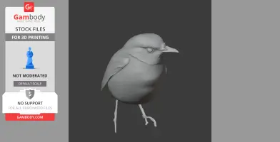 3D model of a plump bird with fine feather details, standing on thin legs.