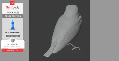 A 3D model of a bird, perched, showcasing detailed feather texture, ideal for 3D printing.