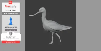 3D model of an American avocet bird, standing with a long curved beak, detailed for printing.