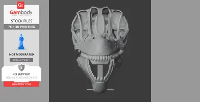 A detailed 3D model of an Achillesaurus skull for printing, featuring prominent teeth and cranial structure.