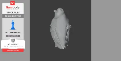 3D model of a bird with its wings folded, viewed from above, designed for printing.