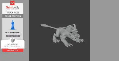 Three-headed Cerberus figurine STL file, designed for 3D printing, shown in a crouching stance.