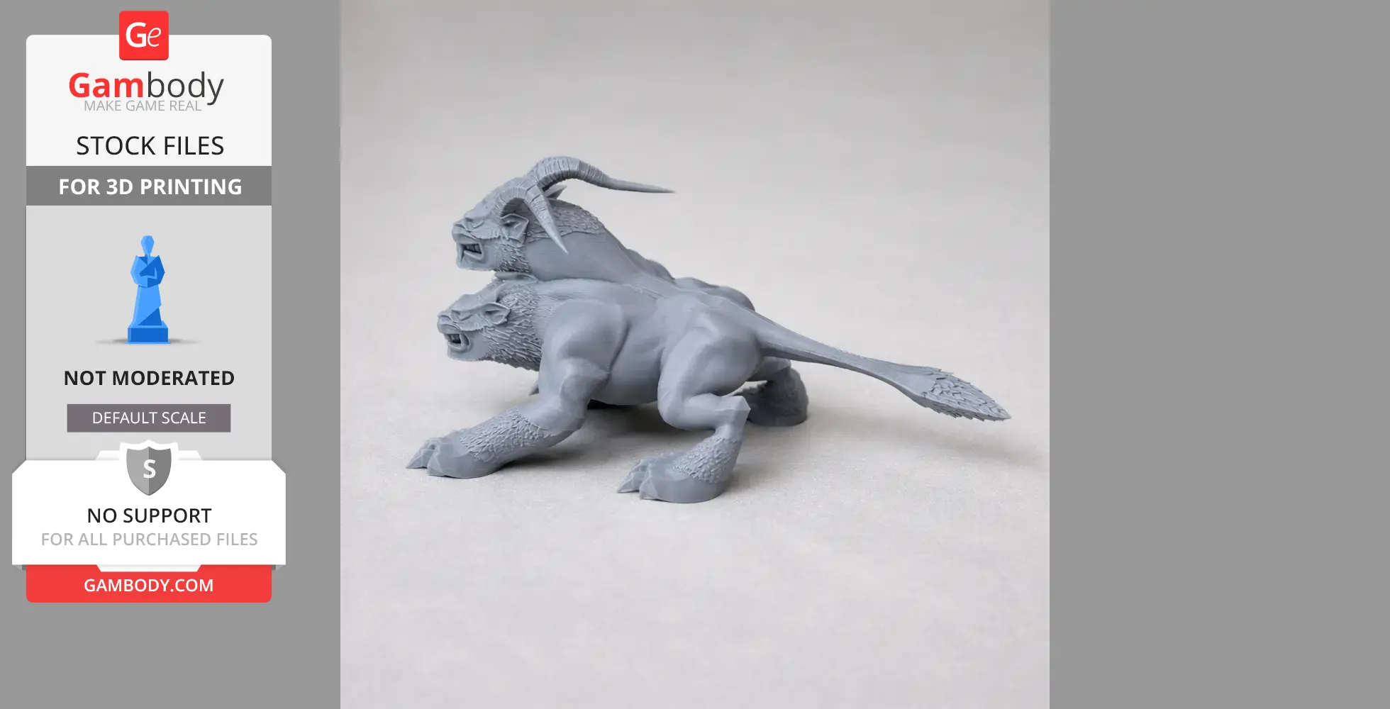 A three-headed Cerberus figurine from 'God of War,' posed fiercely for 3D printing.