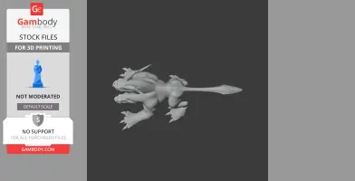 3D model of a multi-headed creature with a spiked tail and muscular build, suitable for 3D printing.