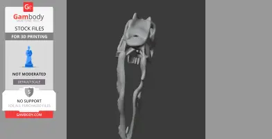 3D model of a long, narrow dinosaur-like skull with extended jaw bones, displayed in grayscale.