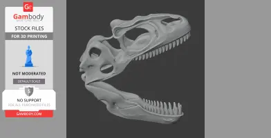 3D model of an Albisaurus skull with open jaw, displayed for 3D printing.