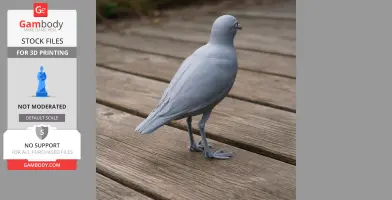 Gray 3D-printed model of an American golden plover standing on wooden planks.