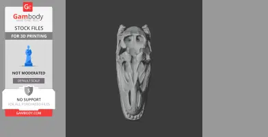 3D model of an Alvarezsaurus skull, intricately detailed for 3D printing, on a dark background.