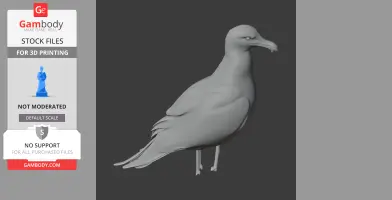 3D model of a herring gull, detailed wings and beak, designed for 3D printing.