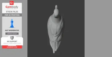 A 3D model of a stylized bird with smooth, abstract features, viewed from above.
