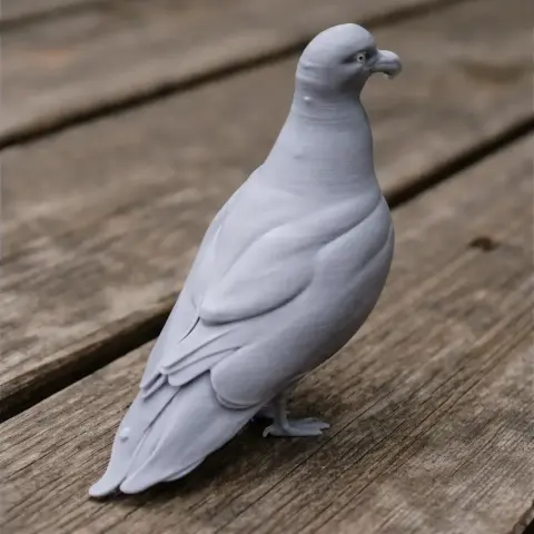 3D printed model of a herring gull standing on a wooden surface.