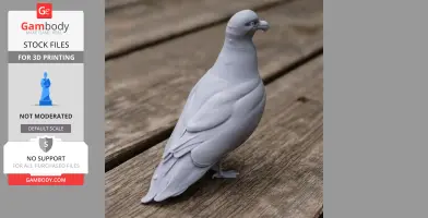 A detailed, gray 3D printed model of an American herring gull on a wooden surface.